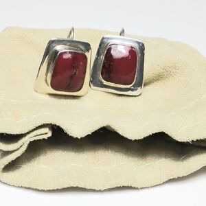 Ati Mexico 925 Silver Red Jasper Earrings